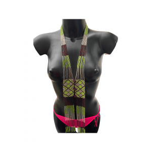 Collier longue petit perle vert et marron