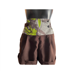 Shorts marron et vert avec tissu africain