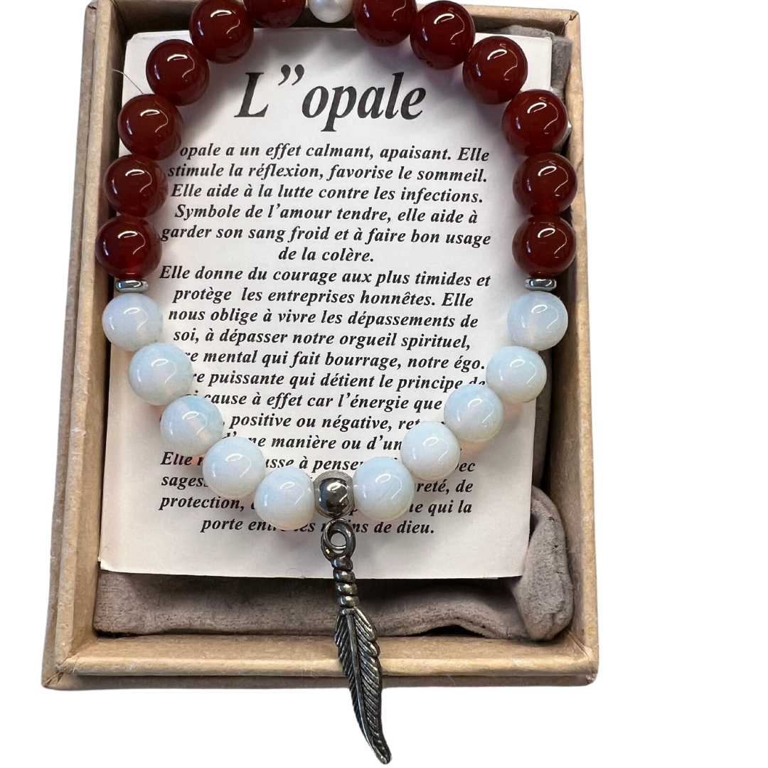 Bracelet aux vertus de pierre naturelles Cornaline & Opalite Bracelet aux vertus de pierre naturelles Cornaline & Opalite