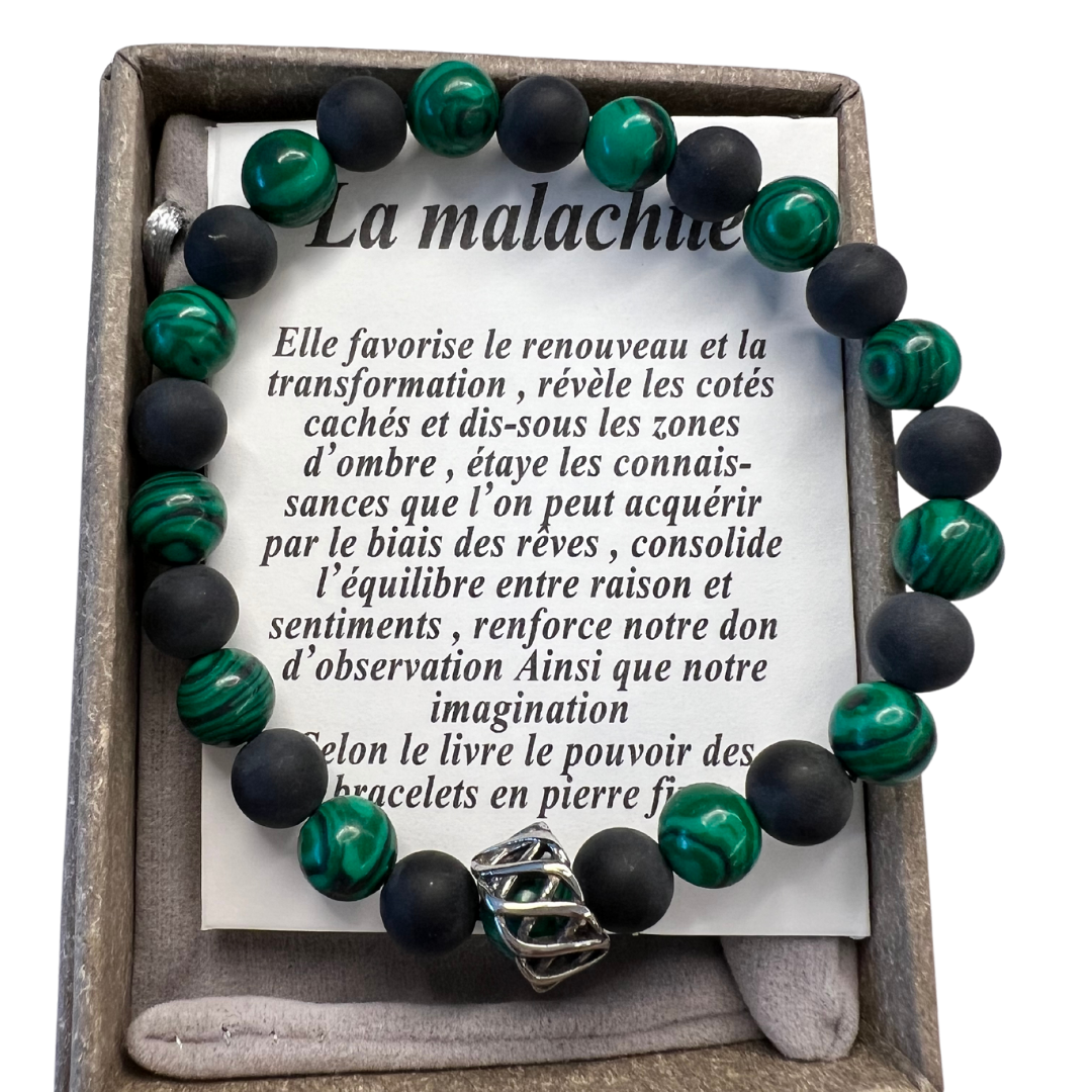 Bracelet de pierres naturelles Malachite & Agate Noire Bracelet de pierres naturelles Malachite & Agate Noire
